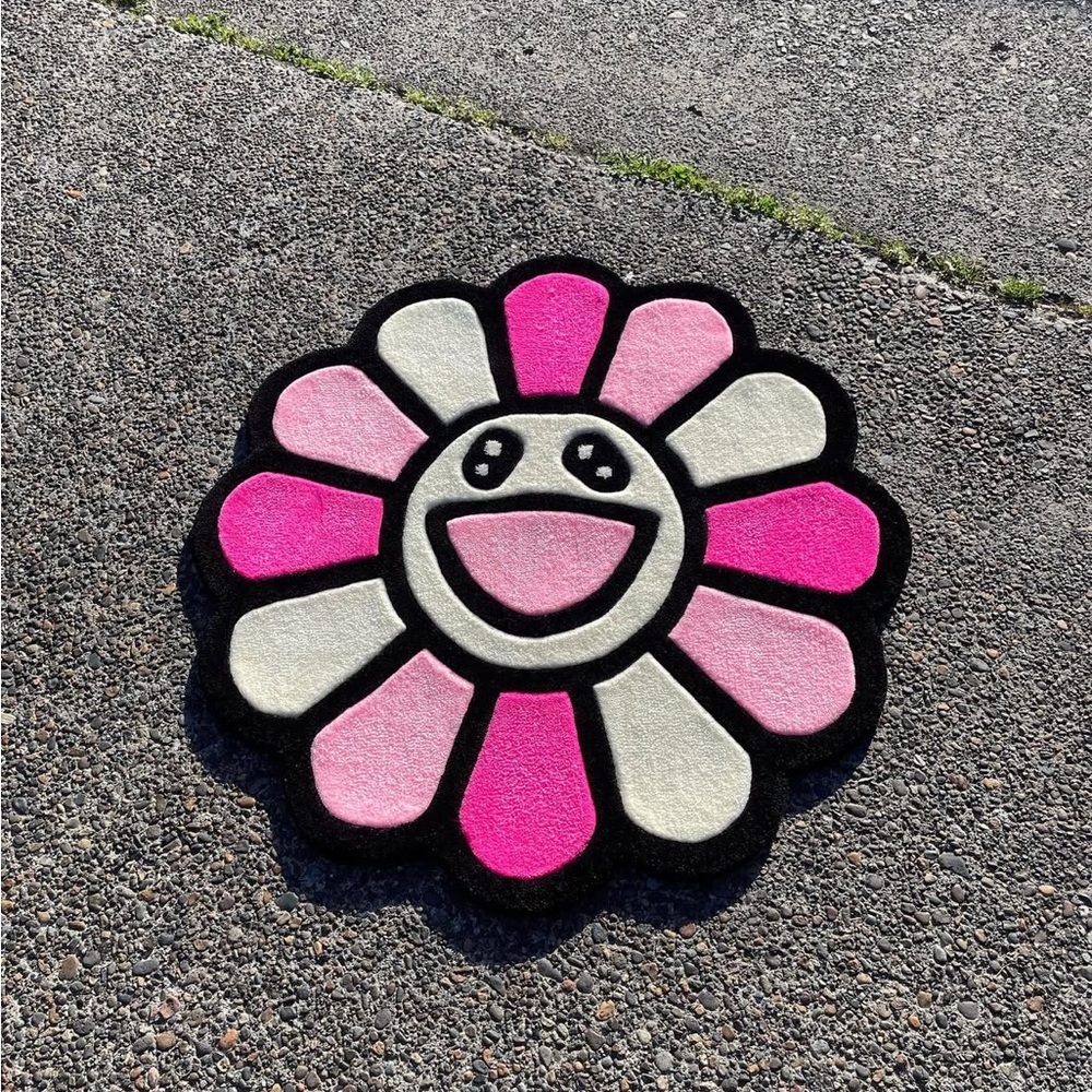 Pink and White Smiley Flower Rug